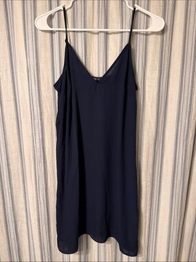 White House Black Market Navy Slip Dress with V-Neck Spaghetti Straps